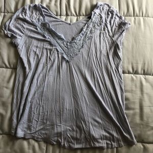 Light Blue Lace trim V-Neck Tee Shirt